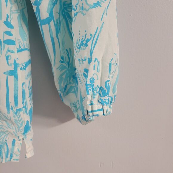 Lilly Pulitzer Aqua and White Tropical Blouse - Picture 7 of 10